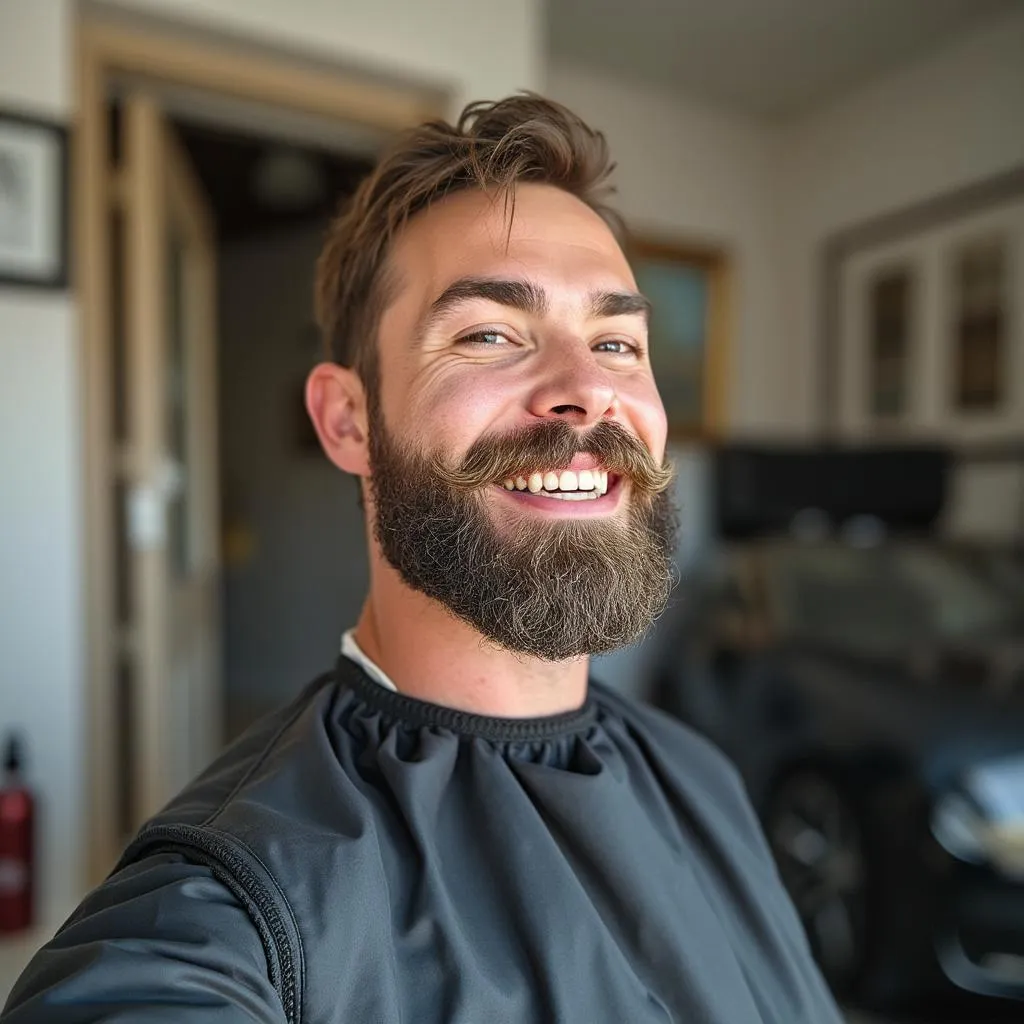 Cliente che mostra la sua nuova barba